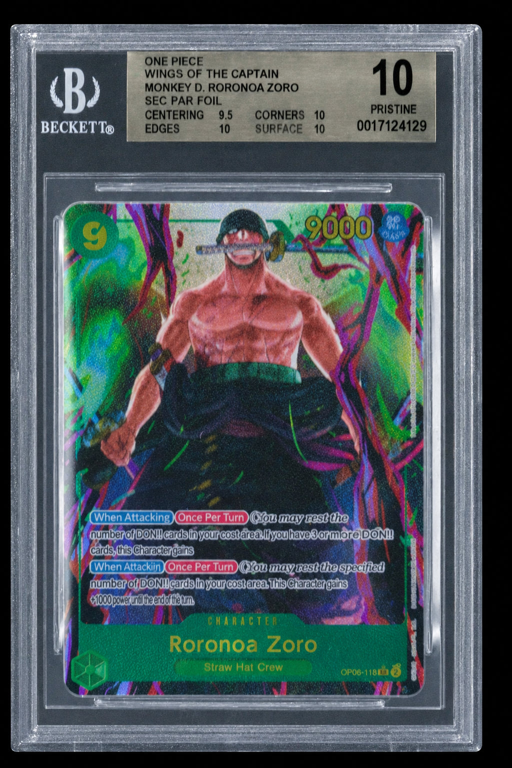 2024 One Piece OP06 EN #118 Roronoa Zoro Alternate Art BGS 10 Pristine