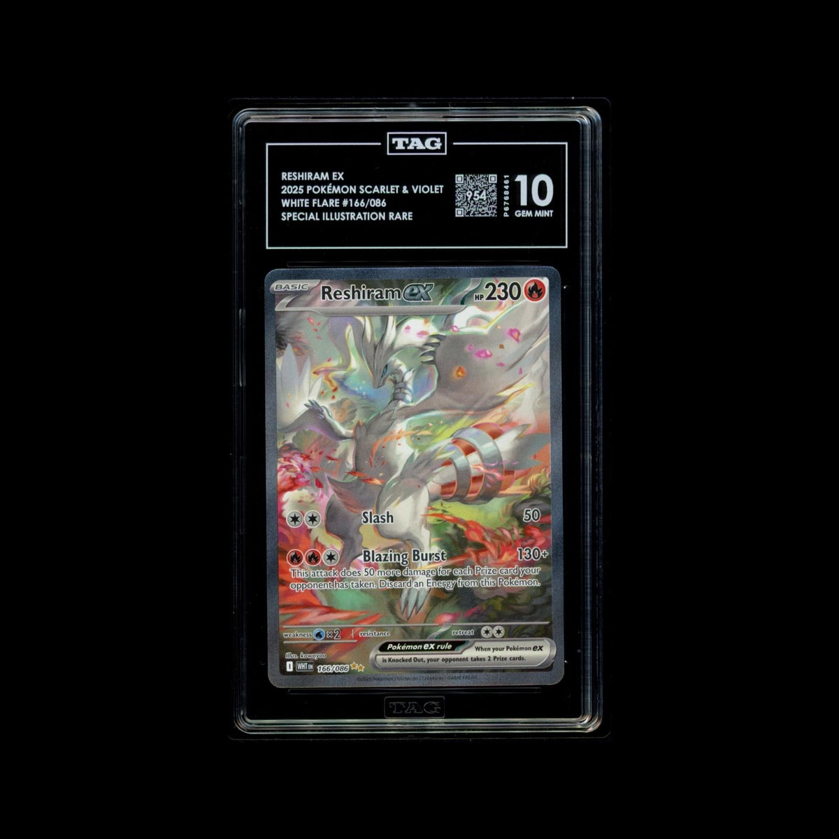 2025 Pokemon White Flare Reshiram ex Special Illustration Rare #166/086 TAG 10